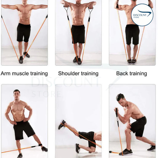 11 Pcs Fitness Resistance Band Set (IMPORTED) - Free Delivery