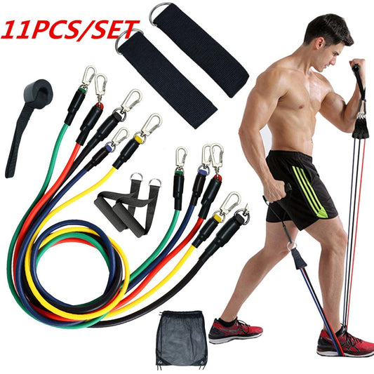 11 Pcs Fitness Resistance Band Set (IMPORTED) - Free Delivery