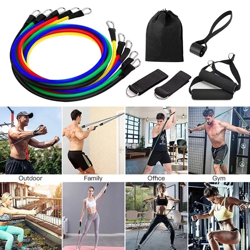 11 Pcs Fitness Resistance Bands Set - (IMPORTED)